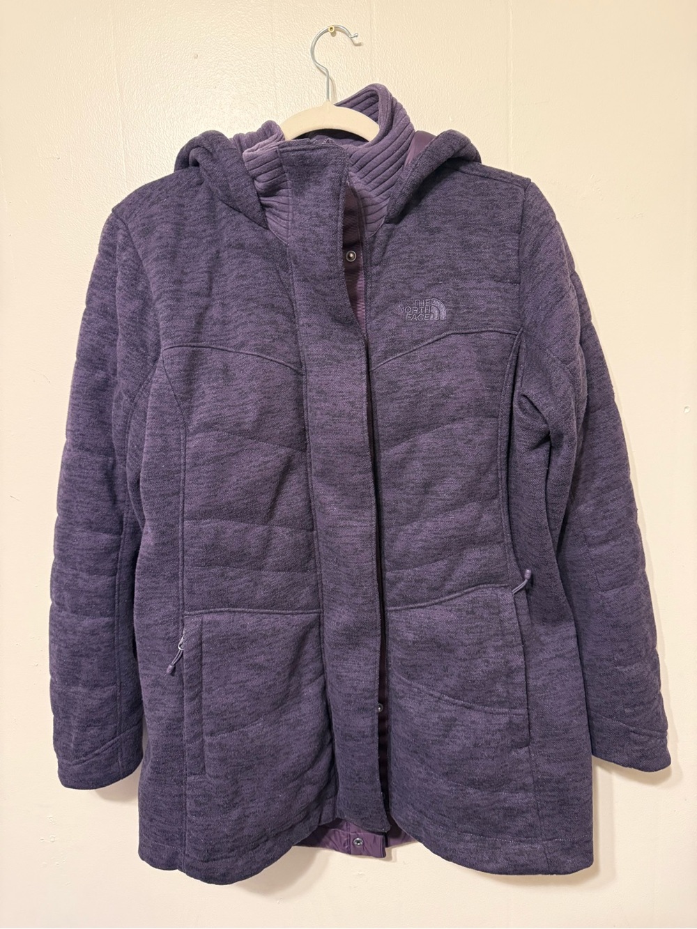 The North Face Women's Heathered Purple Hooded Puffer Jacket L